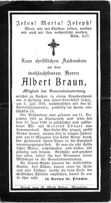Totenzettel Albert Braun - Miniatur